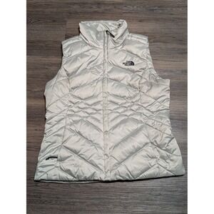The North Face Aconcagua 550 Down Puffer Vest Womens‎ Medium Silver Quilted READ